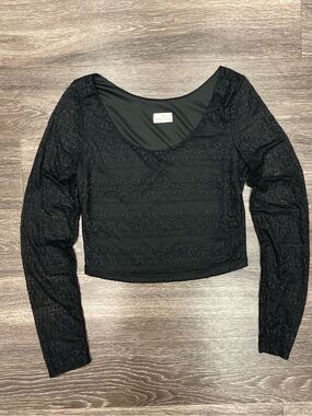Mary Jane Black Lace Long-Sleeve Crop Top